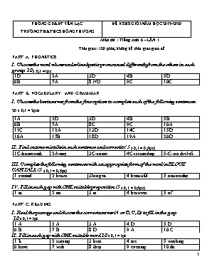 Đáp án đề khảo sát học sinh giỏi môn Tiếng Anh Lớp 6 lần 1 - Năm học 2019-2020 - Trường TH và THCS Hồng Phương